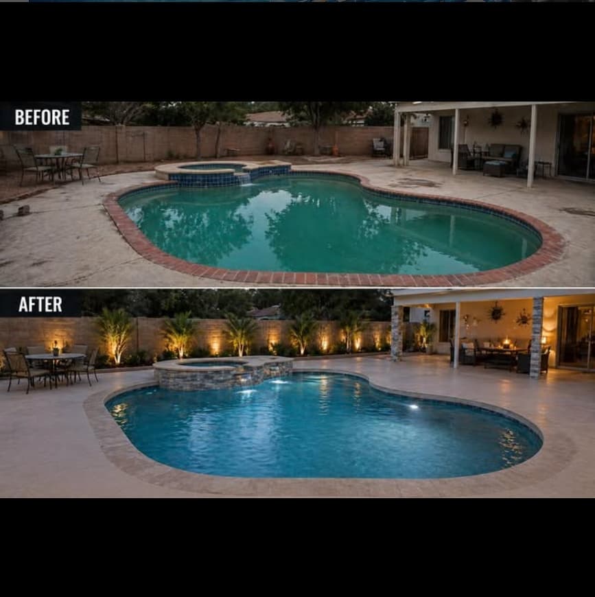 Pool transformation before and after cleaning by We're The Millers Pool Service